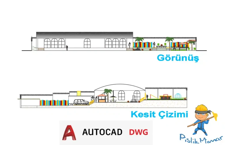 kreş kesit görünüş çizimleri dwg