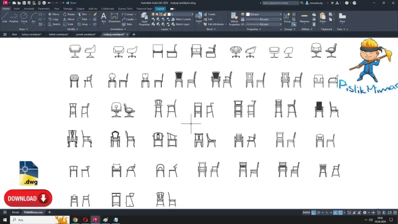 makyaj sandalyesi dwg çizimi, Makeup Chair dwg, autocad drawing