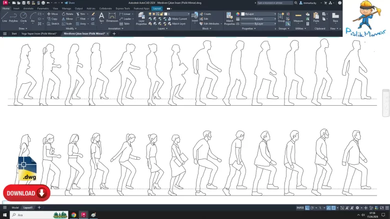 merdiven çıkan insan dwg çizimi, Man Climbing Stairs DWG, cad blocks