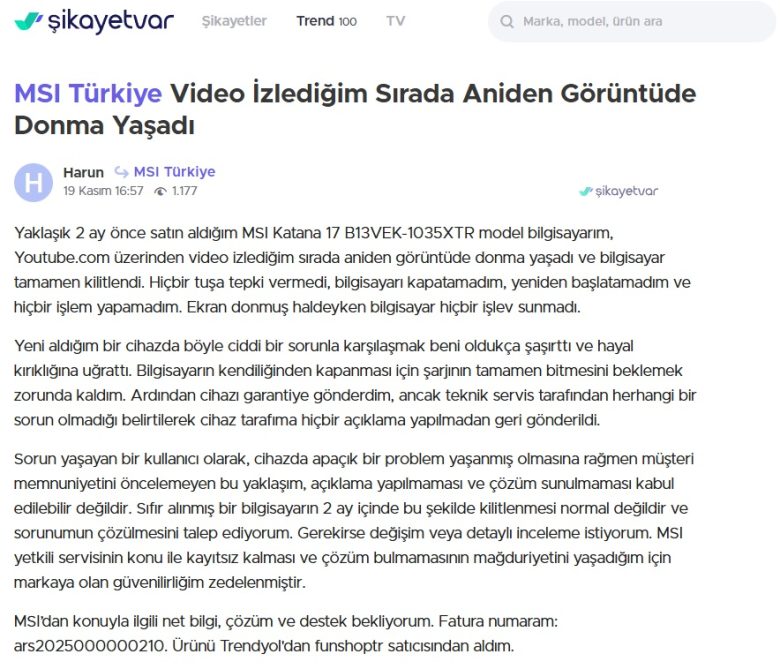 msi kattana ekran cızırtısı