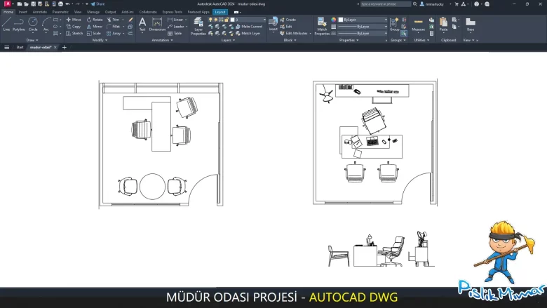 müdür odası dwg, Manager's Office Project cad blocks