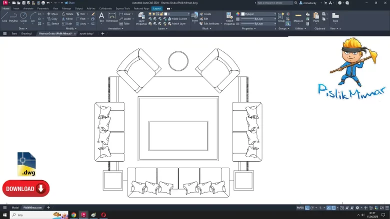 oturma grubu dwg çizimi, Seating Group dwg, autocad cad block drawing