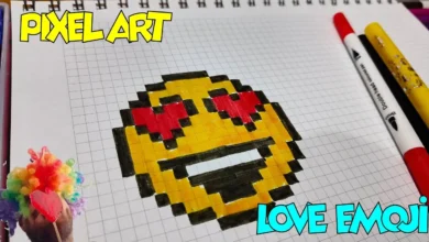 pixel art, love emoji drawings