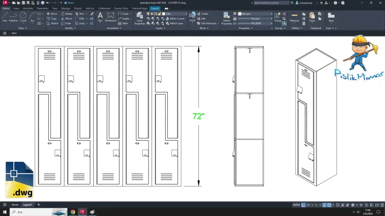 soyunma dolabı dwg, Locker