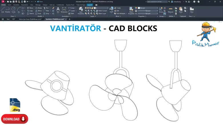 vantiratör dwg, vantiratör çizimi, cad blocks, autocad drawing, Fan CAD Blocks