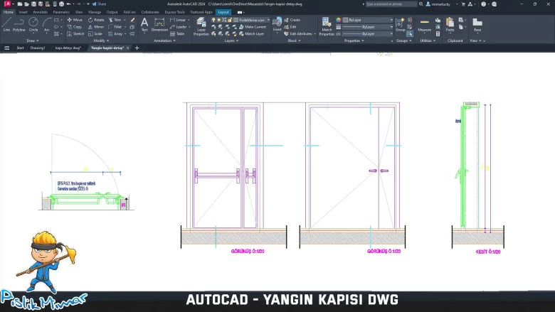 yangın kapısı detay dwg, Fire Door Detail cad blocks