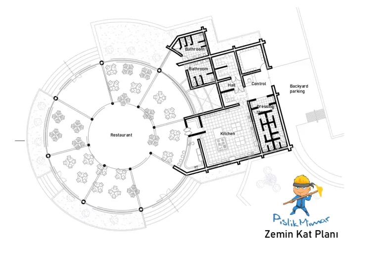 yuvarlak form restoran projesi dwg indir