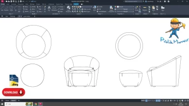 yuvarlak koltuk dwg çizimi, Round Sofa dwg, autocad drawing