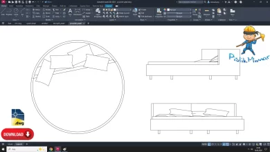 yuvarlak yatak dwg çizimi, Round Bed dwg, autocad drawing